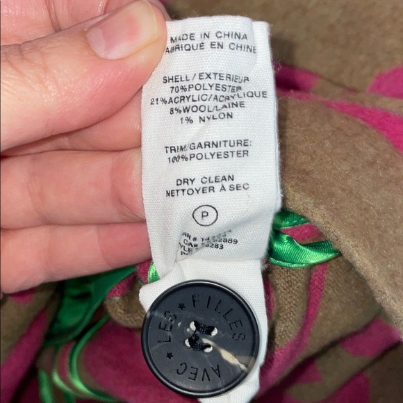 Avec Les Filles Wool Blend Brown Pink Oversized Houndstooth Printed Coat - Picture 8 of 10